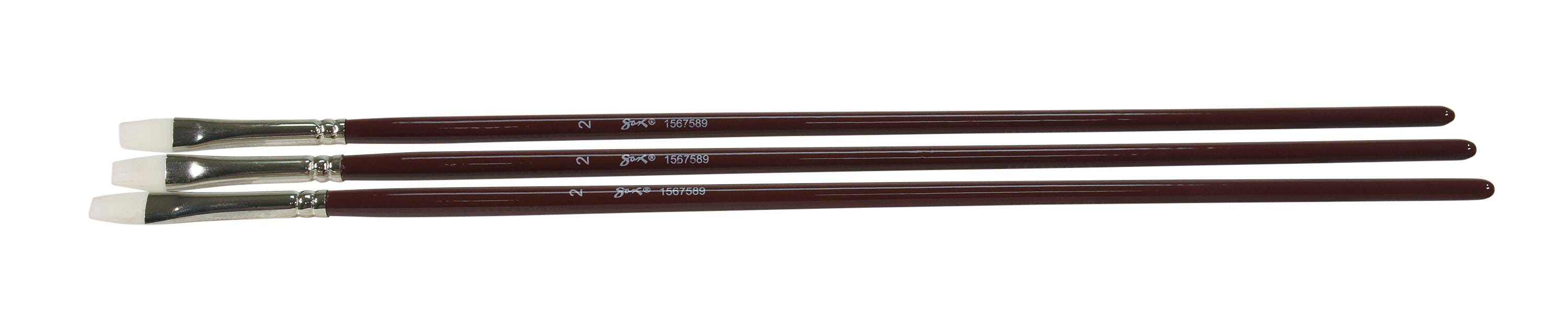 Sax Optimum White Synthetic Taklon Paint Brushes Long, Flat, Size 2, Set of 3 1567589